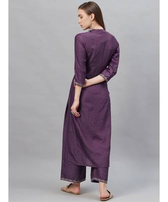 Indo Era Purple Embroidered Straight Kurta with Palazzo Set 2