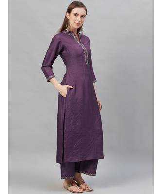 Indo Era Purple Embroidered Straight Kurta with Palazzo Set 3