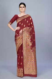 Maroon woven art silk saree saree with blouse