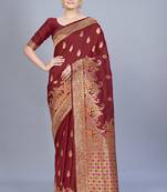 Maroon woven art silk saree saree with blouse