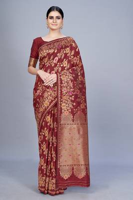 Maroon woven art silk saree saree with blouse 1