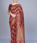 Maroon woven art silk saree saree with blouse