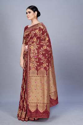 Maroon woven art silk saree saree with blouse 2