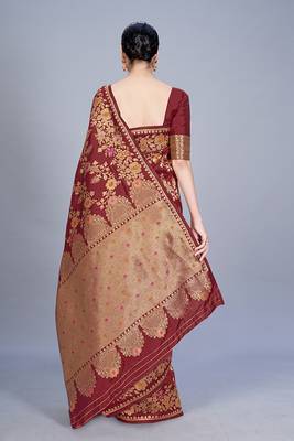 Maroon woven art silk saree saree with blouse 3