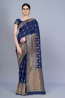 Navy blue woven art silk saree saree with blouse