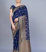 Navy blue woven art silk saree saree with blouse