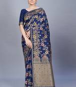 Navy blue woven art silk saree saree with blouse