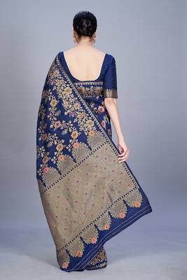Navy blue woven art silk saree saree with blouse 3