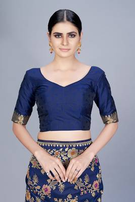 Navy blue woven art silk saree saree with blouse 4