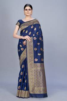 Navy blue woven art silk saree saree with blouse
