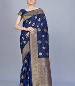 Navy blue woven art silk saree saree with blouse