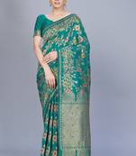 Teal woven art silk saree saree with blouse