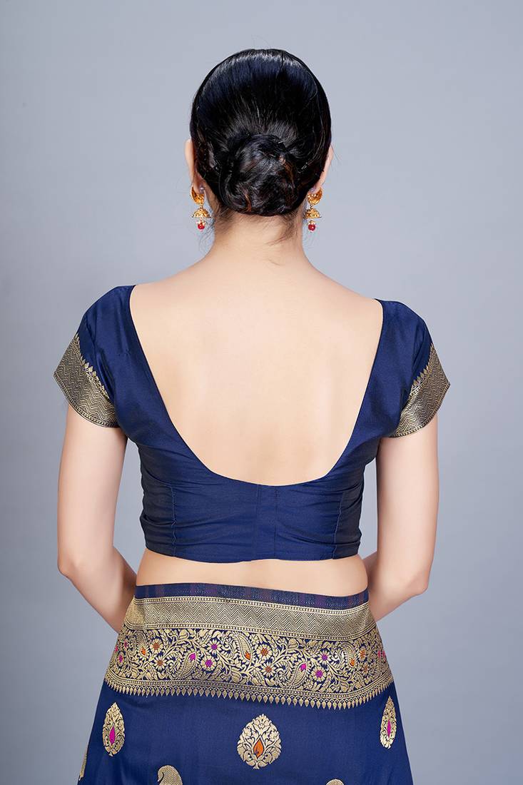 Navy blue woven art silk saree saree with blouse