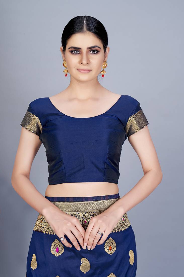 Navy blue woven art silk saree saree with blouse