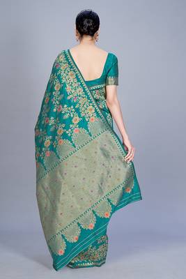 Teal woven art silk saree saree with blouse 2