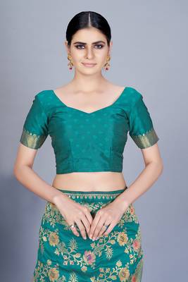 Teal woven art silk saree saree with blouse 3