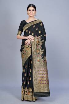 Black woven art silk saree saree with blouse