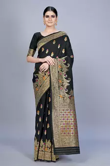 Black woven art silk saree saree with blouse