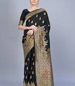 Black woven art silk saree saree with blouse