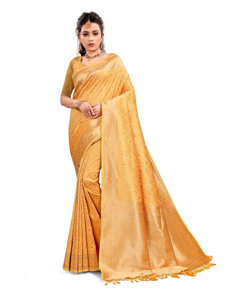 Women's Mustard Art Silk Banarasi Saree With Blouse Piece Parvati