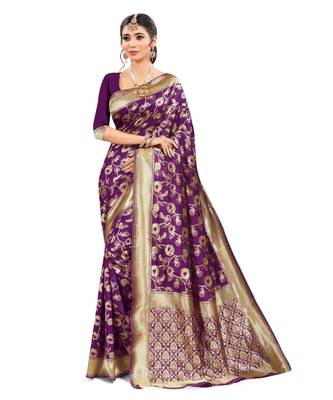 Women's Wine Art Silk Banarasi Saree With Blouse Piece 1