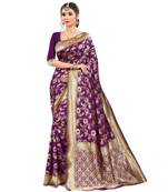 Women's Wine Art Silk Banarasi Saree With Blouse Piece