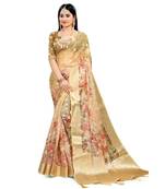 Women's Yellow Organza Banarasi Saree With Blouse Piece