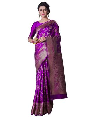 purple woven jacquard saree with blouse 1