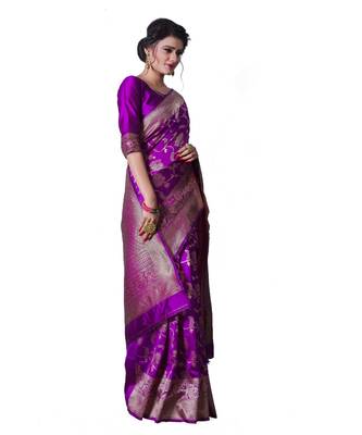 purple woven jacquard saree with blouse 2