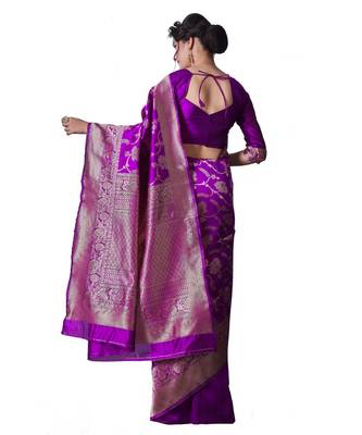 purple woven jacquard saree with blouse 3