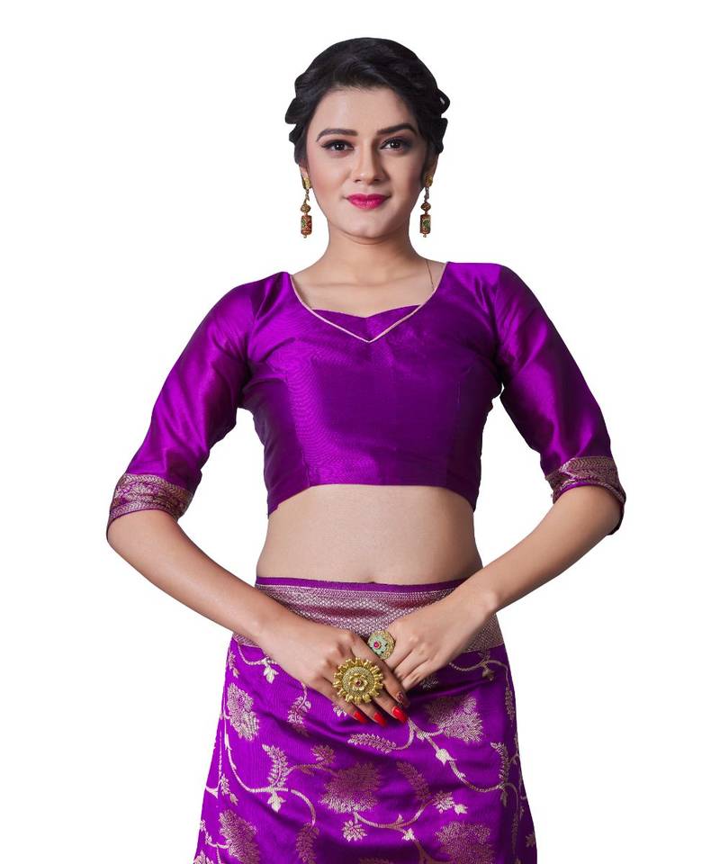 purple woven jacquard saree with blouse