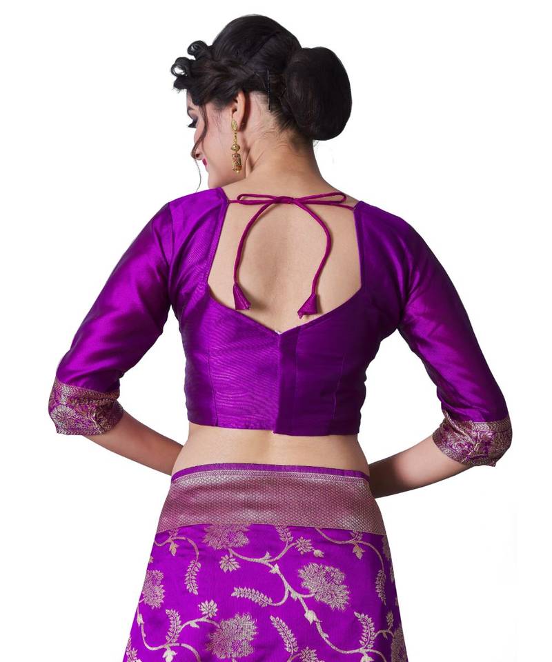 purple woven jacquard saree with blouse