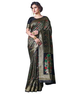 black woven jacquard saree with blouse 1