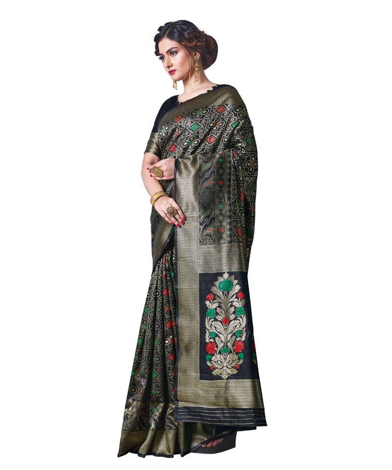 black woven jacquard saree with blouse