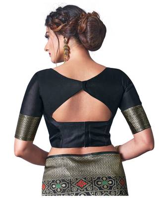 black woven jacquard saree with blouse 5