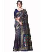 blue woven jacquard saree with blouse