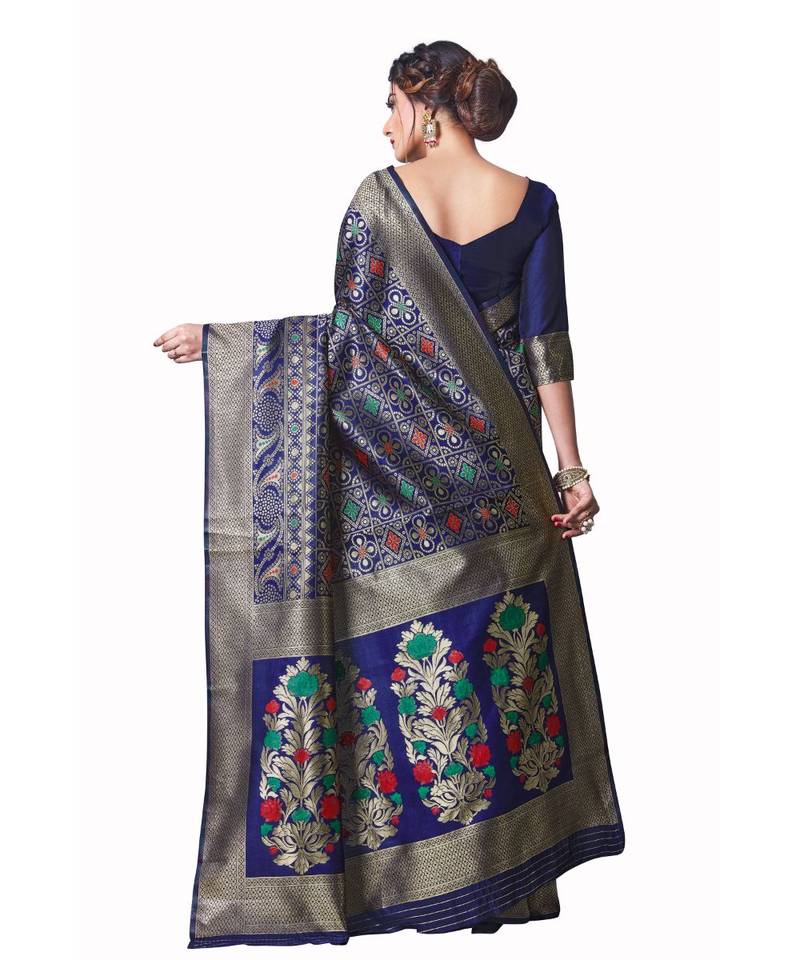 blue woven jacquard saree with blouse