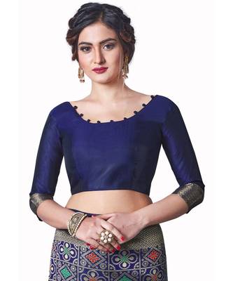 blue woven jacquard saree with blouse 4