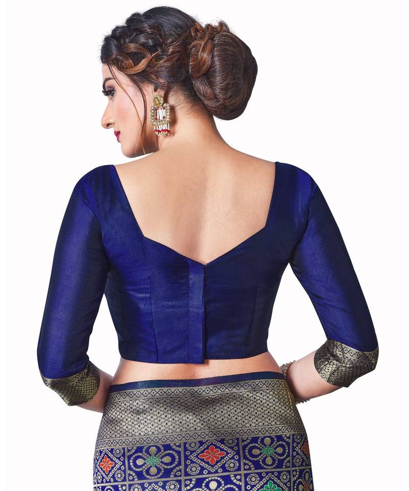 blue woven jacquard saree with blouse