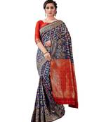blue woven jacquard saree with blouse