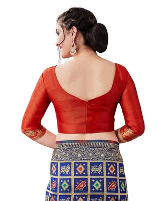 blue woven jacquard saree with blouse 4