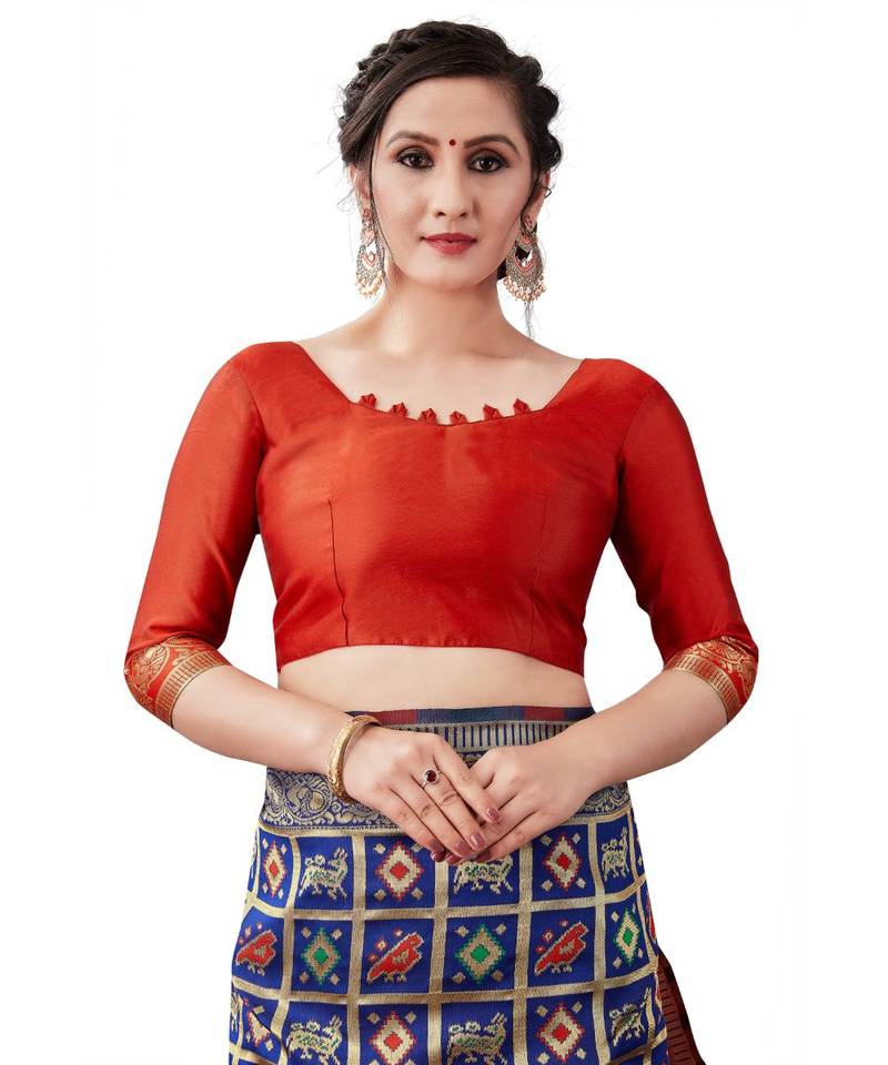 blue woven jacquard saree with blouse