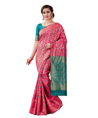 pink woven jacquard saree with blouse 1