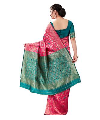 pink woven jacquard saree with blouse 2