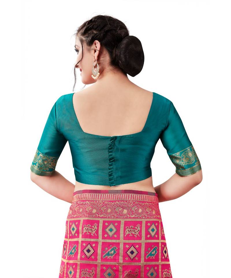 pink woven jacquard saree with blouse