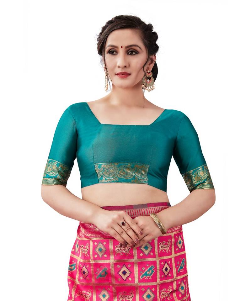 pink woven jacquard saree with blouse