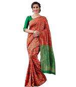 red woven jacquard saree with blouse