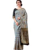 grey woven jacquard saree with blouse