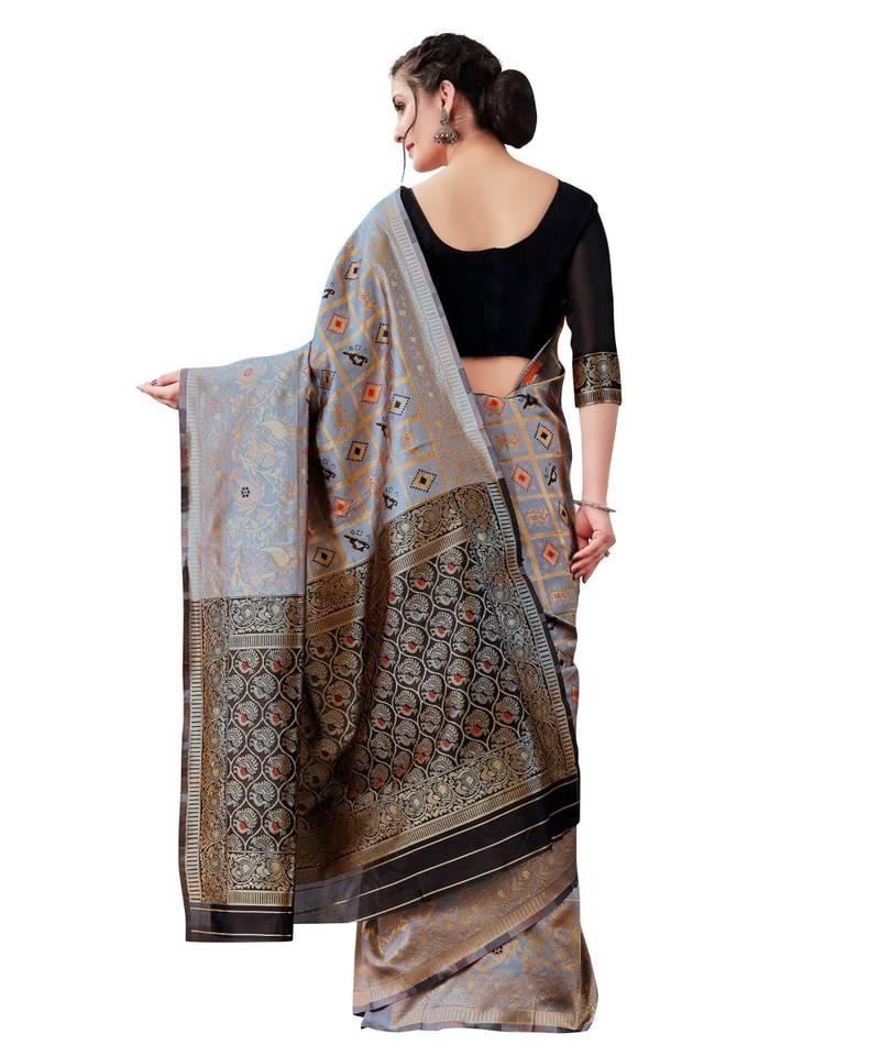 grey woven jacquard saree with blouse