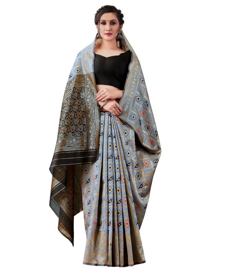 grey woven jacquard saree with blouse